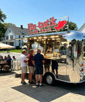 Fresh Mirror Finish Food Truck Rigged Out As A Flexible Mobile Catering Trailer With Heavy Duty Axles Ready To Roll Profitably Sweet Street Kitchen For Sale with customers ordering.