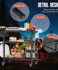 All Weather Outdoor Grill Table On Wheels For Patio Garden And Camping Heavy Duty Movable BBQ Prep Cart with shelves