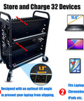 Slick 32 Device Laptop Charging Cart With Built In Surge Protection for 32 devices, mobile, heavy-duty design with wheels.
