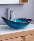 Blue Tempered Glass Vessel Sink With Faucet And Drain Above Counter Bathroom Upgrade Water Drop Style Chrome Finish Premium Modern Glass Sink Combo For Easy Install And Statement Look.
