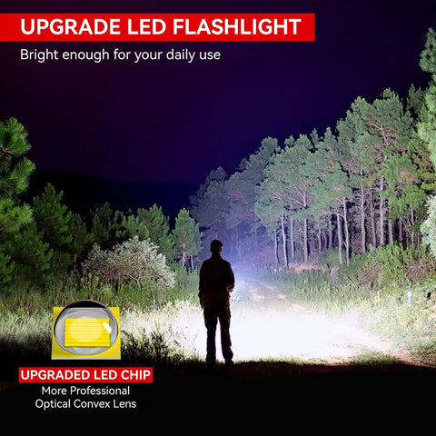Person using Beast Bright Go To Tactical Flashlight Pack 2 Handheld LED Lights illuminating a path in forest at night.