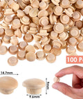 100 Pack Three Eighth Inch Wood Plugs For Screw Holes Mushroom Wood Button Round Head Covers For Hardwood Furniture Cabinets