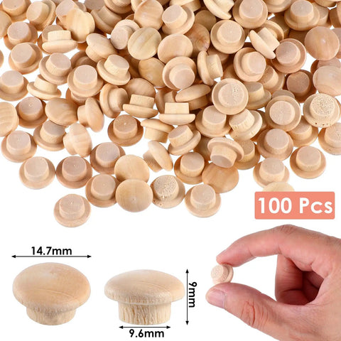 100 Pack Three Eighth Inch Wood Plugs For Screw Holes Mushroom Wood Button Round Head Covers For Hardwood Furniture Cabinets