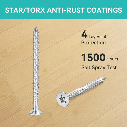 Wood Screws Kit With Torx Star Drive Deck Screws, anti-rust coating, 4 layers protection, 1500 hours salt spray test