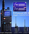 10W Ham Radio Handheld With Long Range VHF UHF Two Way Walkie Talkie NOAA Weather Receiver USB C with colorful display