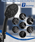 Handheld Shower Head With Beast Mode High Pressure And Seven Spray Settings, 59 Inch Stainless Steel Hose, Adjustable Mount.