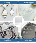 5-pack silver mirrored acrylic sheets, 12x12 in, 1/8 in thick; collage of earrings, cake toppers, and DIY signs.