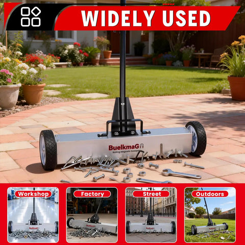 36 Inch Rolling Magnetic Sweeper With Wheels Tackles Nails And Ferrous Debris Fast 55 Lb Heavy Duty Magnet Pickup Long Adjustable Telescoping Handle For Garage And Yard Cleanup