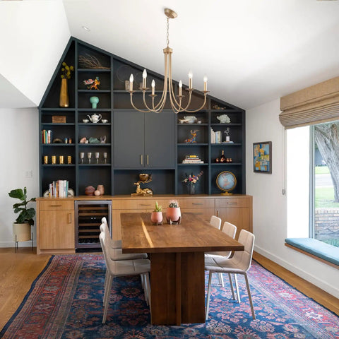 Dope Gold Farmhouse Chandelier With Industrial Style 6 Light Pendant Lighting in a modern dining room setting