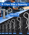 Front view of stainless steel cotter pins and R-clips set in 13 sizes for automotive/trailer use (220 pcs)