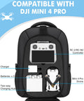 Waterproof Hard Case For DJI Mini 4 Pro And Mini 3 Pro showing drone storage with RC controllers and accessory slots.