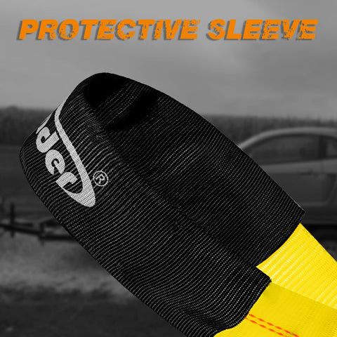 Close-up of black sleeve on 4 Pack 2 Inch By 36 Inch Premium Axle Straps With D Ring Adjustable Tire And Wheel Tie Downs