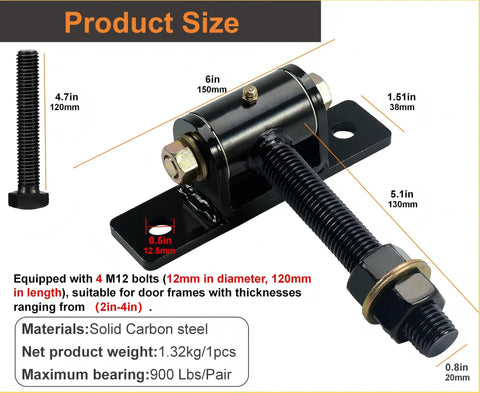 Heavy Duty T Bolt Gate Hinges Pair Handles 700 Lbs Load Bearing Thickened Solid Carbon Steel dimensions with measurements.