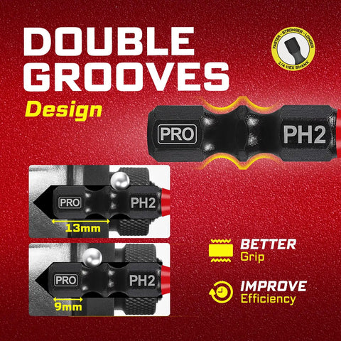 Diamond Coated Impact Screwdriver Bit Set With 20 Pieces Two Inch PH2 Phillips Driver Bits Magnetic S2 Steel Tips