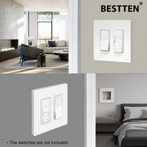 2 Gang Screwless Wall Plate Cover Pack Of 10 In Off White in modern living room and bedroom setting