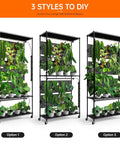Plant Cabinet With Pegboard 3 Tier Grow Light Shelf Metal Plant Stand With Four Pack 96W Grow Lights display options