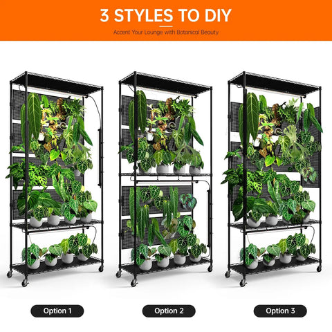 Plant Cabinet With Pegboard 3 Tier Grow Light Shelf Metal Plant Stand With Four Pack 96W Grow Lights display options