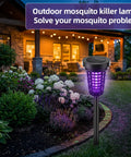 Solar Powered Outdoor Bug Zapper With IP66 Waterproof Build illuminating garden path at night