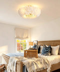 Neojoyoenix 20" Feather-Dressed Caged Ceiling Fans with Remote, Flush Mount with Light, Chandelier Fan in bedroom setting.