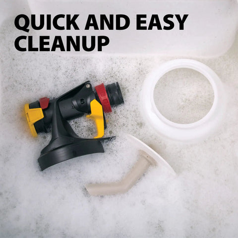18V Cordless Paint And Stain Sprayer Delivering Slick HVLP Coatings No Wire Headaches in soapy water for cleanup.