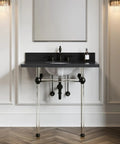 Heritage Widespread Lavatory Faucet with Solid Brass Construction in Oil Rubbed Bronze Finish on a modern sink setup