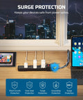 2 Pack Heavy Duty Power Strips Surge Protector With 15 Ft Extension Cord 6 Outlets Per Strip on desk with devices