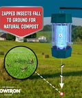 Beefy Two Acre Outdoor Bug Zapper with Dual Lure, 120W UV Light and Octenol Attractant in a field setting, Made in USA
