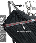 Close-up of the Universal Hammock Stand 600 Lb Capacity, 30 Second Foldable Setup, No Tools Or Screws Needed, showing steel chains.