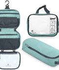 All In One Travel Toiletry Kit Three Piece Set With Hanging Toiletry Bag TSA 311 Liquid Bag And Accessory Organizer Pouch In Dusty Teal