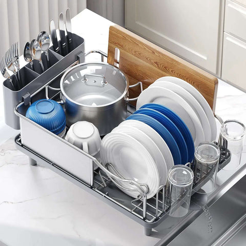 Premium Stainless Steel Dish Drying Rack With Large Capacity Counter Organizer Drain Board Utensil Holder And Detachable Cup Shelf