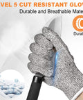 15 Pairs Cut Resistant Gloves Level 5 Protection Anti Cut Kitchen Gloves Large Size in use gripping a knife