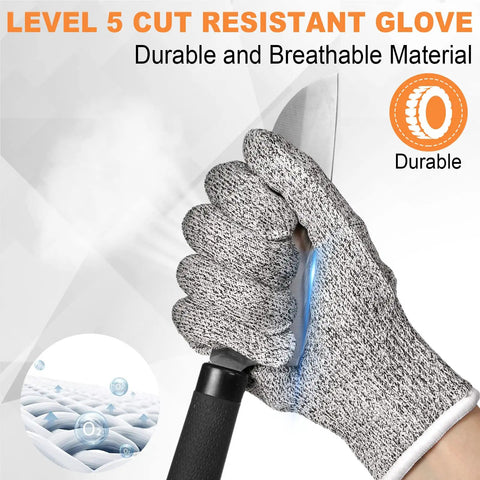 15 Pairs Cut Resistant Gloves Level 5 Protection Anti Cut Kitchen Gloves Large Size in use gripping a knife