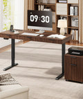 Killer 55 Inch Electric Standing Desk With Smooth Walnut Top And Ultra Silent Motor Making Your Sit Stand Workspace A Breeze While Nailing Daily Ergonomic Comfort in a home office.