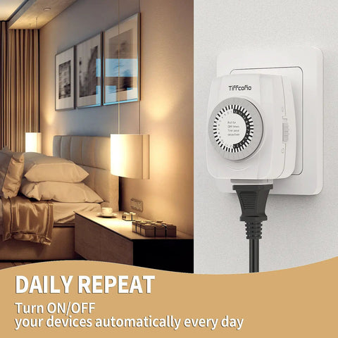 Indoor Mechanical Timer For Electrical Outlets 2 Prong Plug In Outlet Daily Repeating Light Timer With 48 On Off Settings