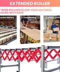16" wide Heavy Duty Expandable Conveyor Roller With 600 Lbs Capacity And Portable Flexible Folding Design plus Locking Swivel Casters in use.