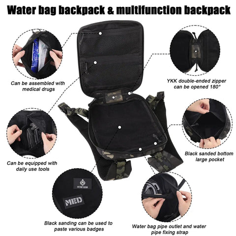 Tactical Molle Hydration Pack One And A Half Liter Capacity Water Reservoir Bag For Molle Vest Backpack open with compartments