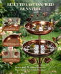 Two In One Metal Bird Bath And Feeder For Outdoor Gardens, Vintage Bronze Free Standing Yard Decor with dual bowls in rain