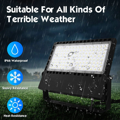 300W LED Stadium Flood Light 45000 Lumens Ultra Bright Beast Mode Ready IP66 Waterproof in rain setting
