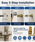 Easy 3-step installation guide for Heavy Duty 6x14mm Short Expansion Screws Kit For Cabinet Door Hinge Repair And Stripped Thread Fix