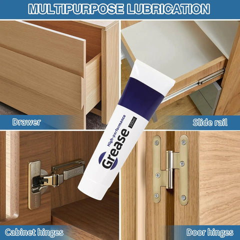 Multi Purpose Drawer Slide Lubricant And Grease For Cabinets Hinges Tracks Bearings Gears And Garage Doors shown with application use