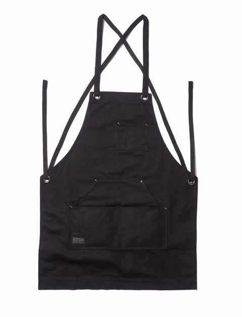 Heavy Duty Waxed Canvas Apron for Men and Women, Adjustable Crossback with Tool Pockets, Water Resistant and Oil Proof, Black
