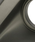 Close-up of right side fog light bezel for 2018-2020 Subaru Crosstrek, black plastic rugged trim with fog light hole fit SU1039121 57731FL082.