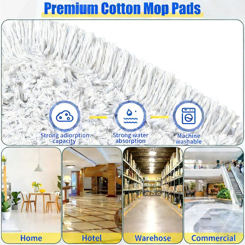 Close-up of premium cotton mop pad for Heavy Duty Industrial 39 Inch Dust Mop For Wet Dry Floor Cleaning with 2 Cotton Mop Pads