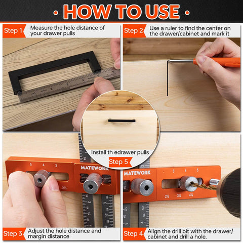 All In One Cabinet Handle Jig With Adjustable Knob And Precision Drill Guide used for drawer handle installation
