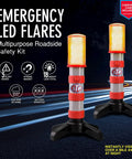 Emergency LED road flares, multipurpose roadside safety kit, with three alert modes, visible over a mile at night