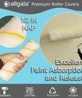 Professional Grade 9 Inch Paint Roller Covers 144 Case Pack Heavy Duty Zero Fuzz Lint Free 1/2 In Nap Sleeves in hand showing texture.