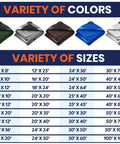 Variety of colors and sizes for Extra Heavy Duty 14 Mil Tarp Cover Built To Last Tough As Nails Waterproof UV Resistant Rip, with options shown.