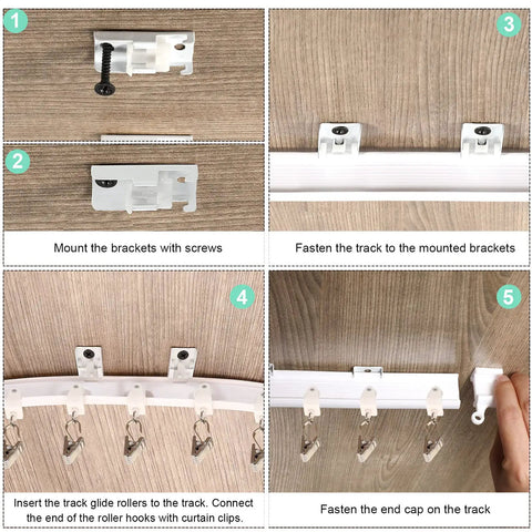 Bendable Ceiling Curtain Track System for Bay Windows and Room Dividers Flexible Curtain Rail Cut To Length White 9.8 Ft Easy DIY Install No Tools Required Ideal for Bunk Beds and Odd Shaped Windows, white track brackets and rollers