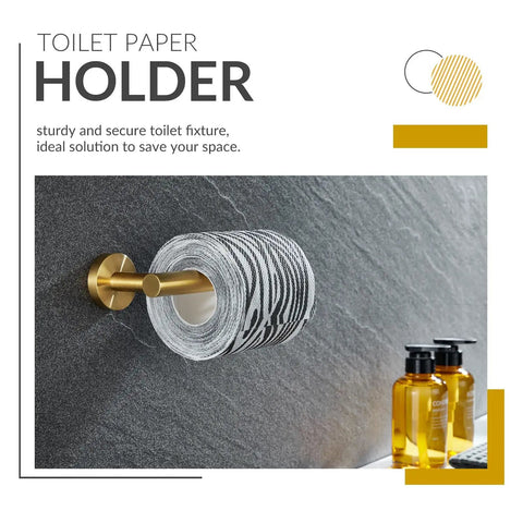 Brushed Dark Gold Stainless Steel Toilet Paper Holder With Round Arm Design, SUS304 Wall Mount TP Hanger