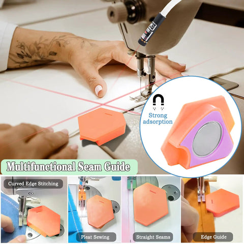 3 In 1 USB Magnetic Quilting Light With Laser Seam Guide For Sewing Machines showing usage and magnetic seam guide detail.
